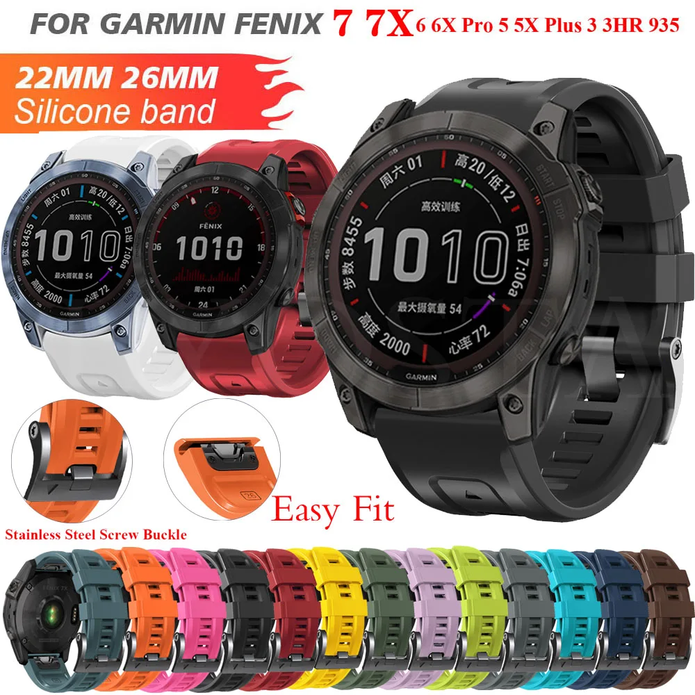 

26 22mm Quickfit Watchband Straps For Garmin Fenix 7X 6X 5X Plus 3HR Epix Silicone Easyfit Wrist Strap For Fenix 6 7 5 955 Watch