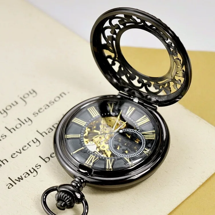 Luxury Vintage Mechanical Pocket Watch for Men Women hollow Dial Roman Hexagon Case Fob Chain Pendant Clock for Collection Gifts