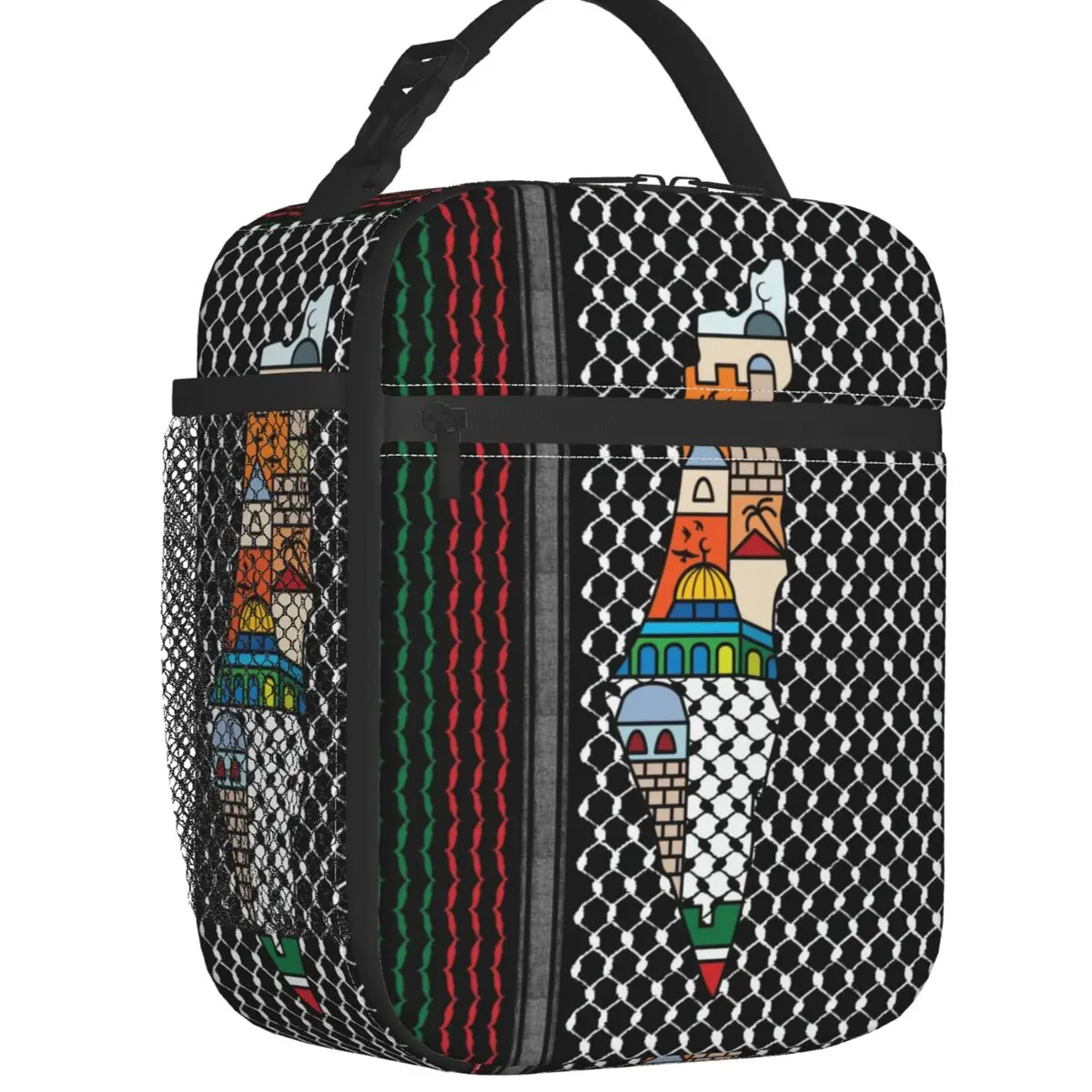 Palestinian Map With Kufiya Hatta Lunch Boxes Multifunction Palestine Jerusalem Cooler Thermal Food Insulated Lunch Bag School