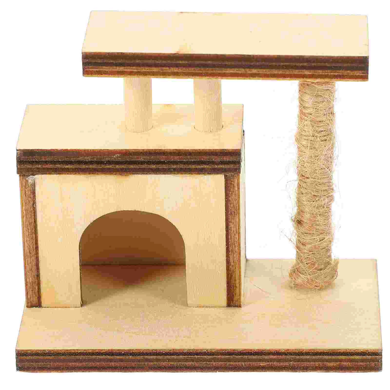 

House Cat Tree Decor Supplies Mini Wooden Model Adornment Miniature Furniture Layout Prop