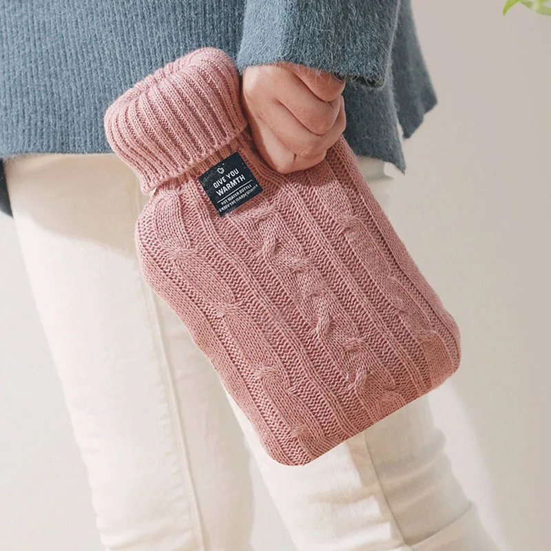 

1000ML Large Knitted Hot Water Bottle Solid Color Water-Filled Bag Cloth Cover Hand Warmer Winter Soft Hot Water Bottle