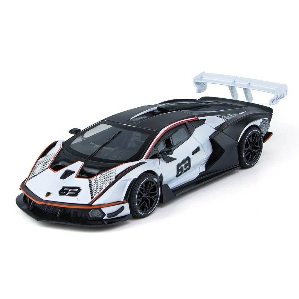 

1:24 Scale Diecast Car Germany Bull Logo Metal Model With Light Sound Lamborghinis Essenza SCV12 Pull Back Vehicle Alloy Toys