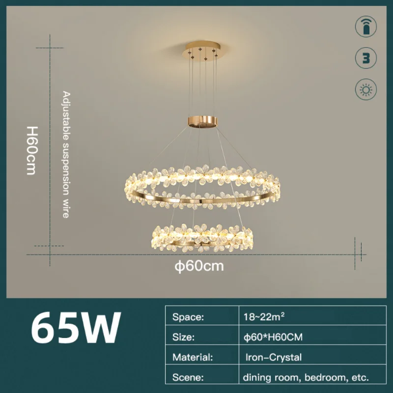 

LED pendant lamp Light luxury Crystal For Living Room Hall Dining Table Kitchen Island Home Decor Duplex Villa Hanging Lamp