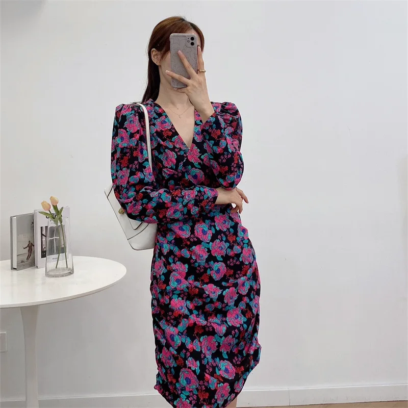 Fashion Ladies Casual Pink Blazer Full Sleeve Floral Lapel Ladies New Climbing Suit Fashionable Waist Retro Rose Red Print Dress