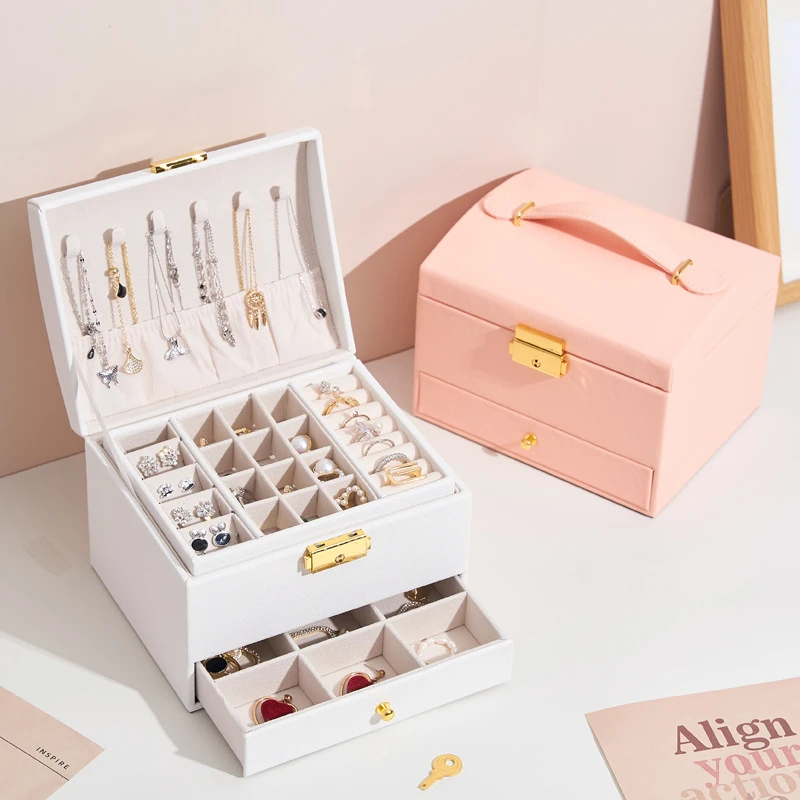 Ailodo Jewelry Box Organizer For Women PU Leather Multilayer Necklace Earrings Rings Bracelets Jewelry Organizer Christmas Gift