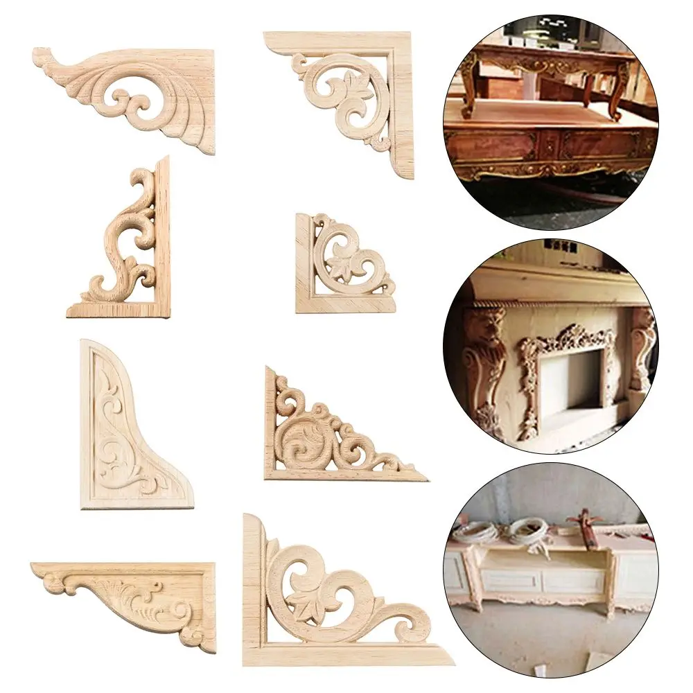 

Уникальные детали мебели, натуральные Цветочные Угловые Аппликации, рамка, деревянные фигурки, ремесла, резьба по дереву, декоративная резьба по дереву