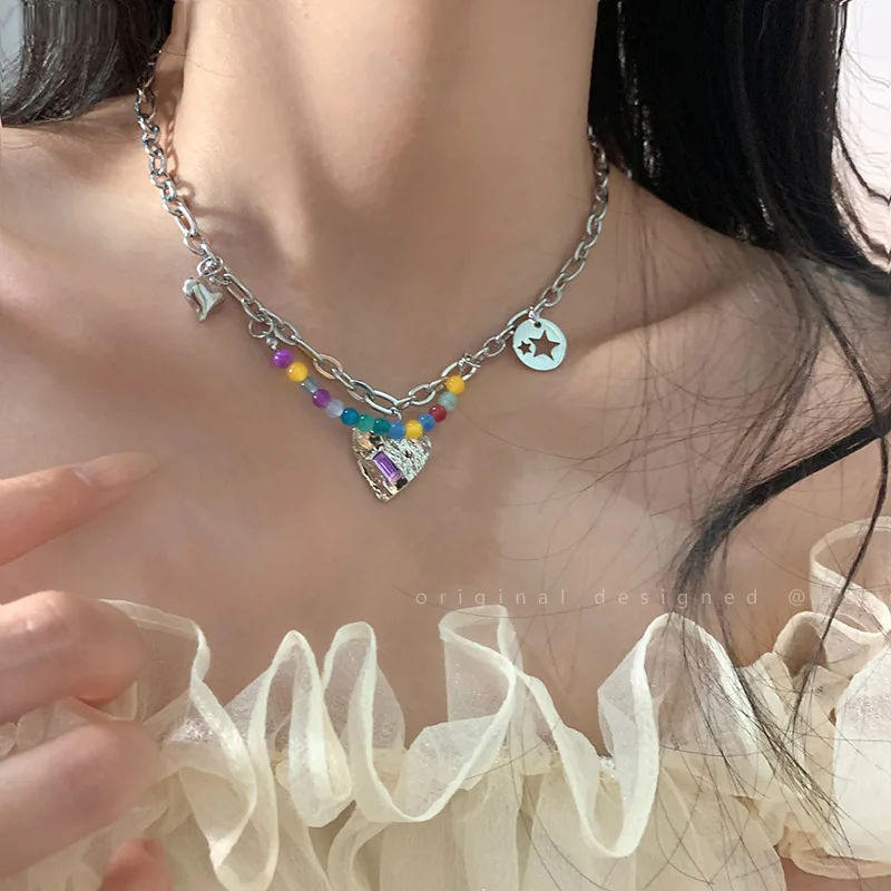 

Sweet cool wind titanium steel love necklace INS hip hop Spice Girl design sense niche premium clavicle chain Free shipping