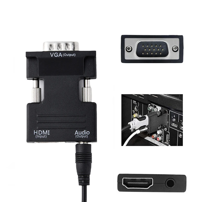 Фото HD 1080P ПК компьютер HDMI-совместимый VGA видео преобразователь 3,5 мм разъем аудио гнездо-штекер адаптер для ноутбука ТВ приставки монитора №4