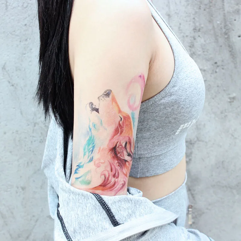 VeeCharm-волчья серия акварельных скетчей временные татуировки для взрослых