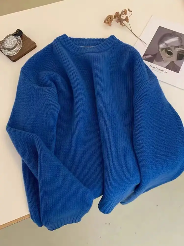 

Blue Pullover Sweater Women's Autumn/winter New Korean Loose Casual Top Knitted Sweater