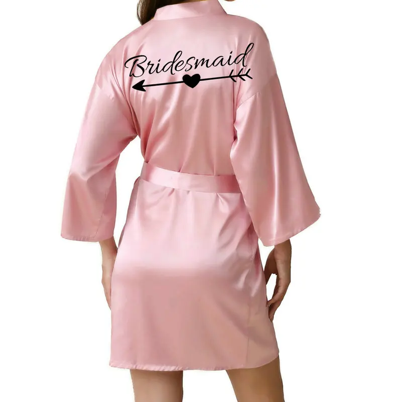 Dusty Rose bride satin robe women pajamas rose gold white writing wedding bridesmaid gift sister in law team bride robes