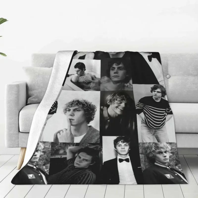 

Evan Peters Collage Blankets Fleece Actor Movie Warm Throw Blankets for Bedroom Sofa Bed Rug