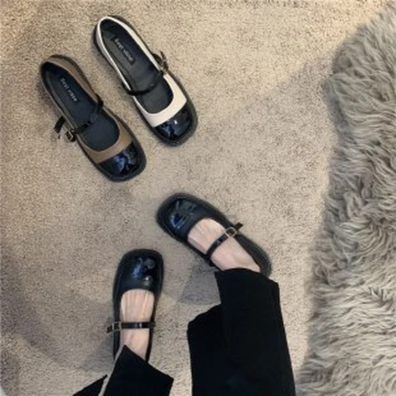 

Women's Single Shoes Casual Flats Vintage Buckle Mary Jane Shoes 2022 Fall Pump School Shoes Black Beige Zapatillas Mujer