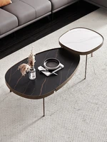 light luxury rock plate tea table oval black and white mother set table combination modern simple living room size household