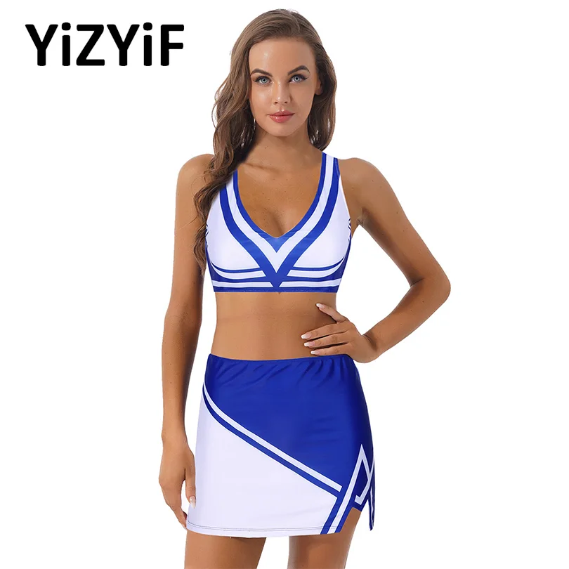 

Sexy Women Cheerleading Uniforms Sleeveless Tanks Top Mini Skirts Cosplay Outfits Roleplay Cheerleader Costumes Team Sports Suit