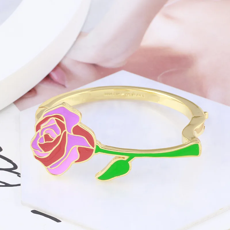 

Women Rose Flower Enamel Glaze Open Adjustable Bracelet