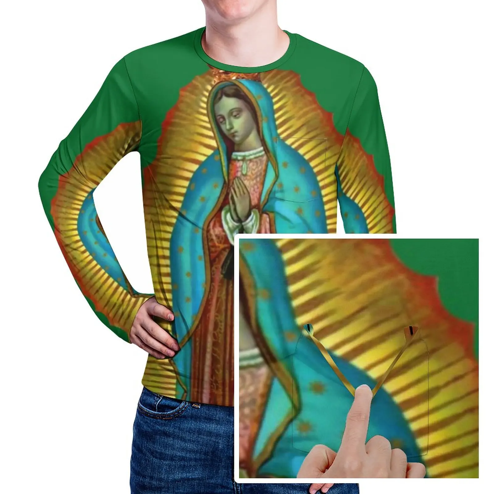 

Свободная футболка с изображением Богородицы Девы Марии, мужские футболки с изображением нашей леди Гуадалупе в стиле Харадзюку, Весенние ...