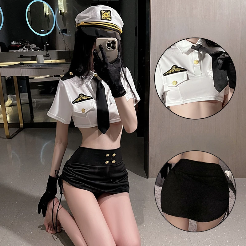 

Sexy underwear high waist lingerie sexy mini shirt buttock pleated skirt coquettish suit Police cosplay uniform set without hat