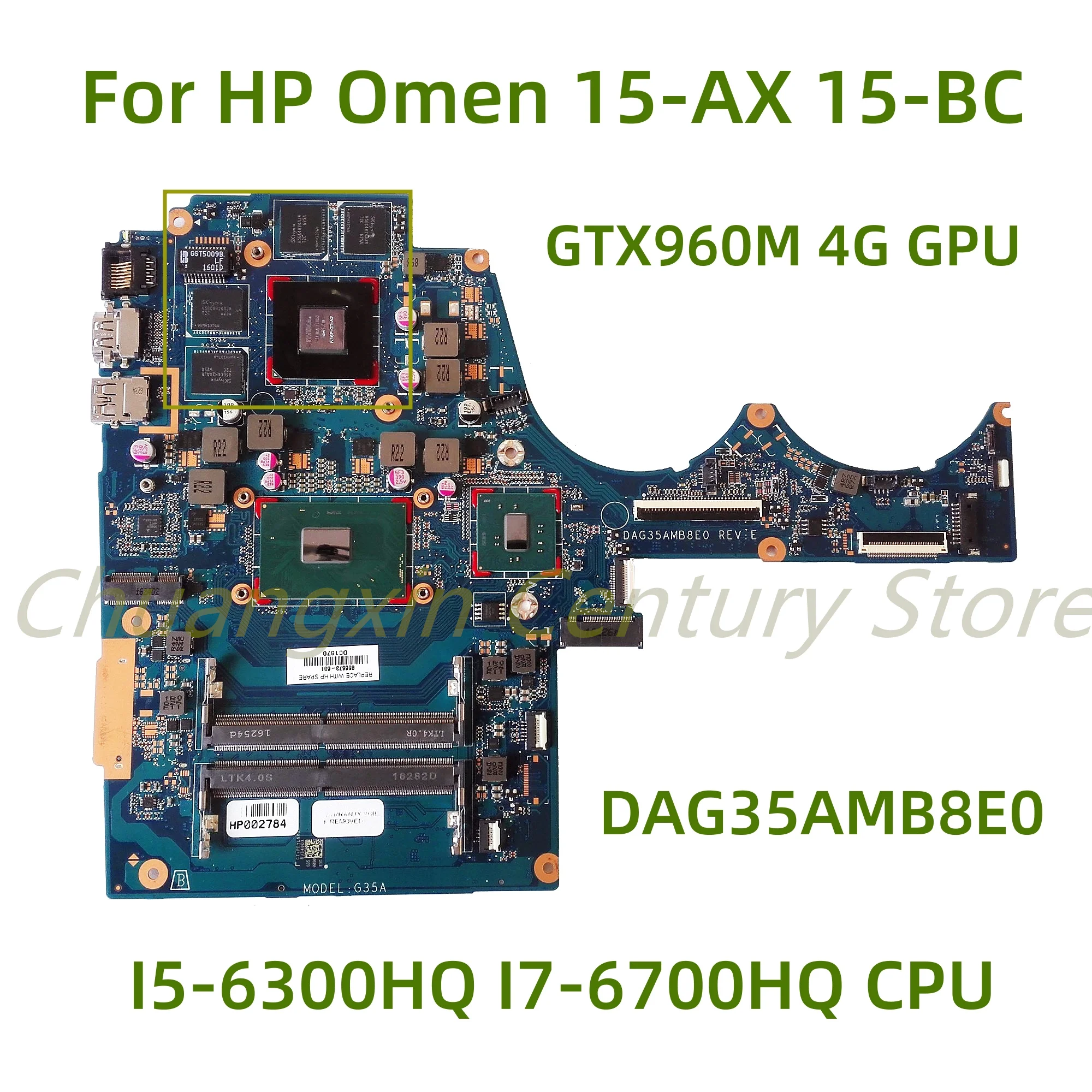 

Подходит для HP Omen 15-AX 15-BC TPN-Q173 Материнская плата ноутбука DAG35AMB8E0 со стандартным I7-6700HQ ЦП GTX960M 4G GPU 100% Протестировано