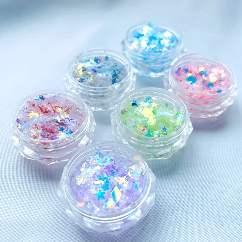 

Cross Star Snow Flower Five Pointed Star Heart Nail Neon Glitter Sequin Fluorescent Flake Glow In The Nail Art Manicure Decor