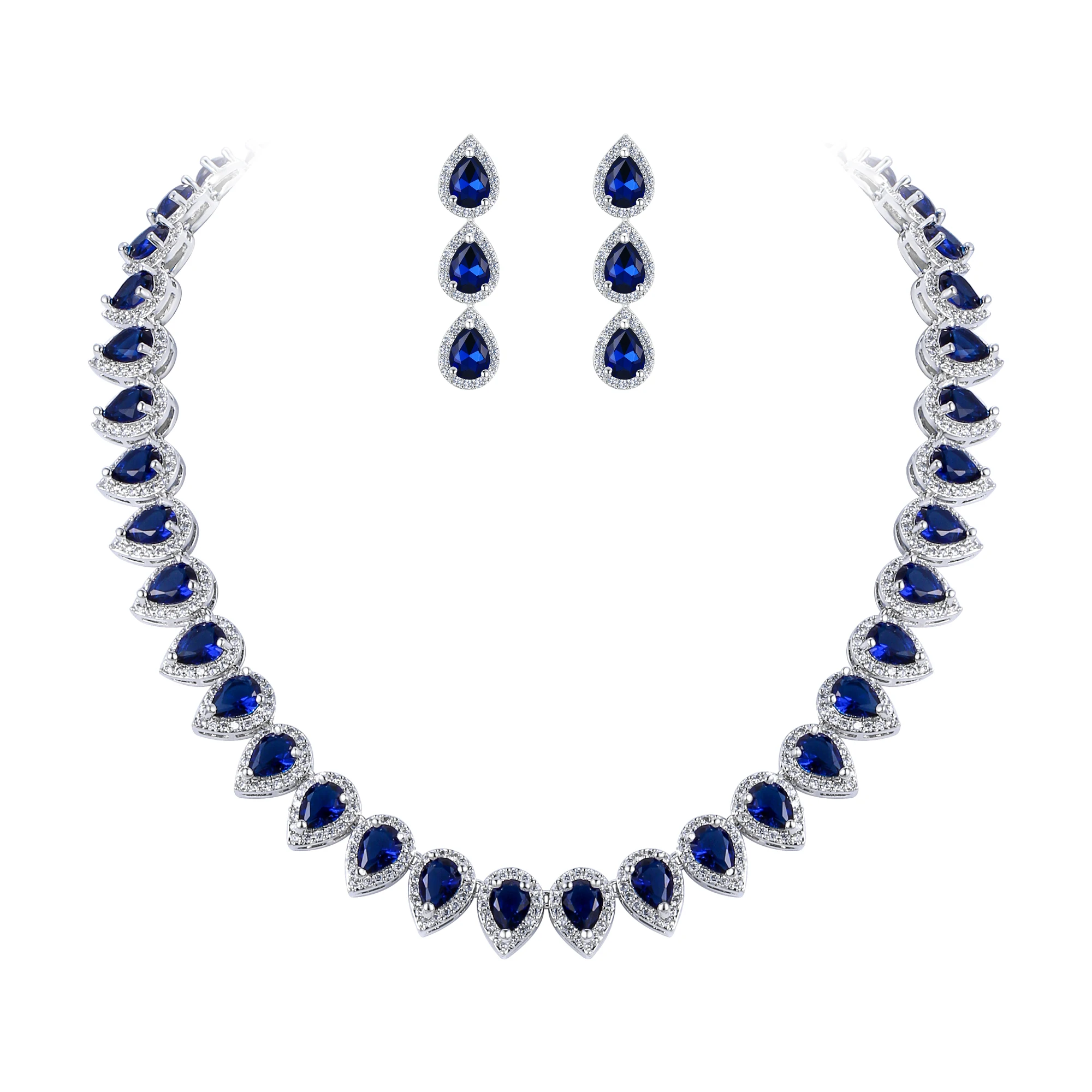 

Luxury Jewelry Set Ladies Wedding Teardrop Blue Cubic Zircon Women Party Gift Classic Shiny Jewelry Set Necklace Earrings Set