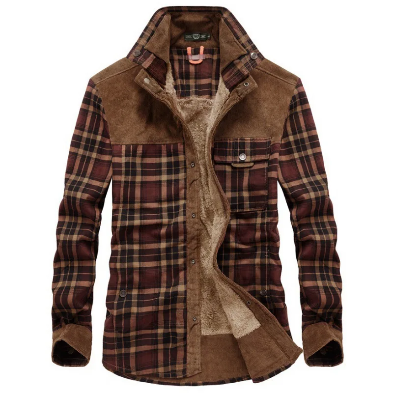 Winter Men's Thickened Checker Shirt Quality Men's Warm Coat Men's Sports Shirt Mens Outdoor Plush Warm Shirts