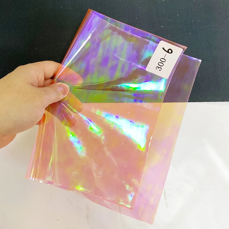 

30x135cm Transparent Holographic Faux Leather Sheets Magic Bright Color Colorful PVC for Umbrellas HandBags Keychains DIY Crafts