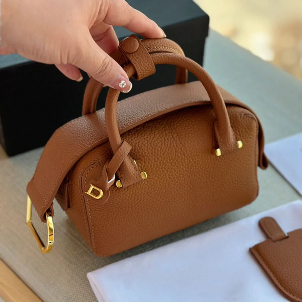 

2023 Genuine Leather Female Shoulder Bags Cool Box Real Leather Mini Handbags White Black Brown