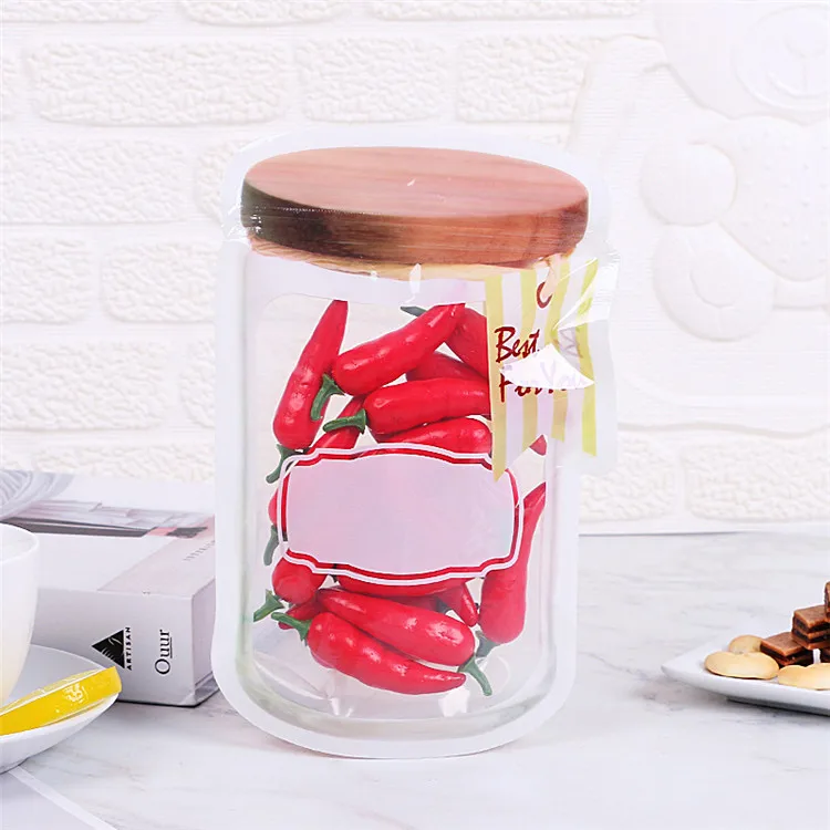 Thick Mason Jar Bottle Ziplock Packaging Bag Resealable Kitchen Fridge Travel Snack Nuts Tea Chocolate Stand Up Gifts Pouches images - 6