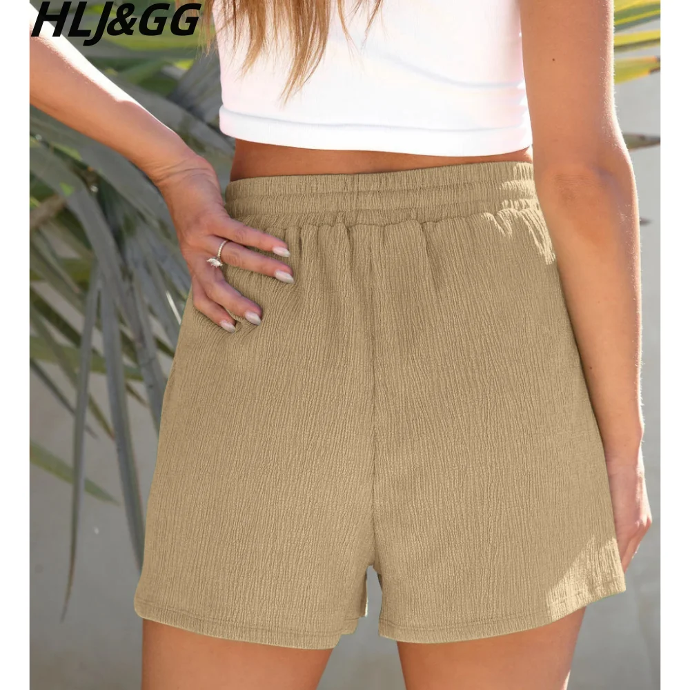 HLJ&GG Casual Sporty Shorts Women High Waisted Drawstring Loose Shorts Summer Solid Color with Pocket Bottoms Female Streetwear