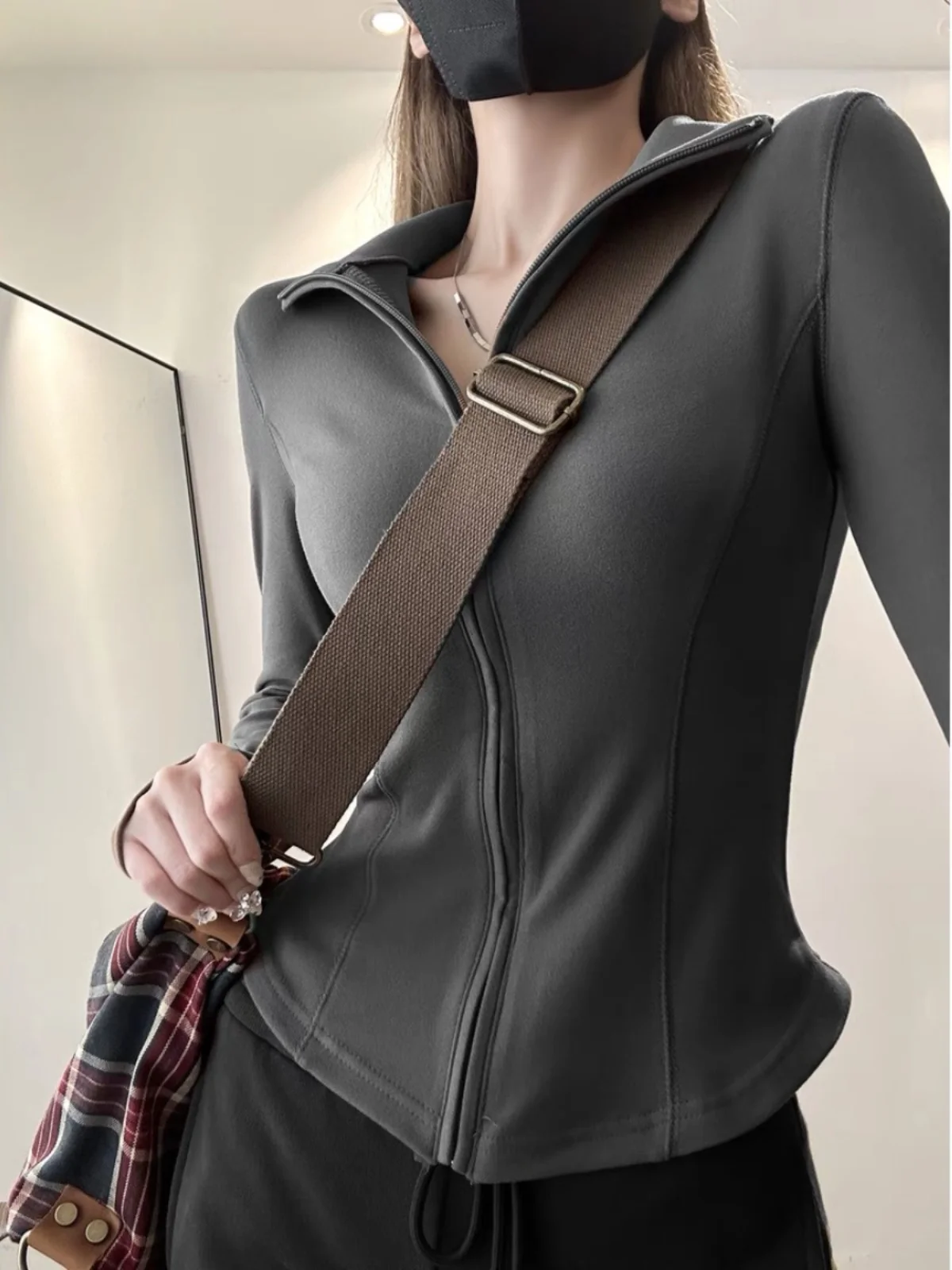 Большие размеры Chubby Girl Американская рубашка с полувысоким воротником на молнии