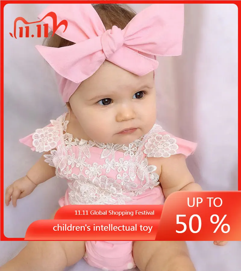 

Newborn Infant Baby Girls Lace Floral Romper Jumpsuit Sleeveless Tops Headband 2PCS Girls Princess Romper Outfits Sunsuit