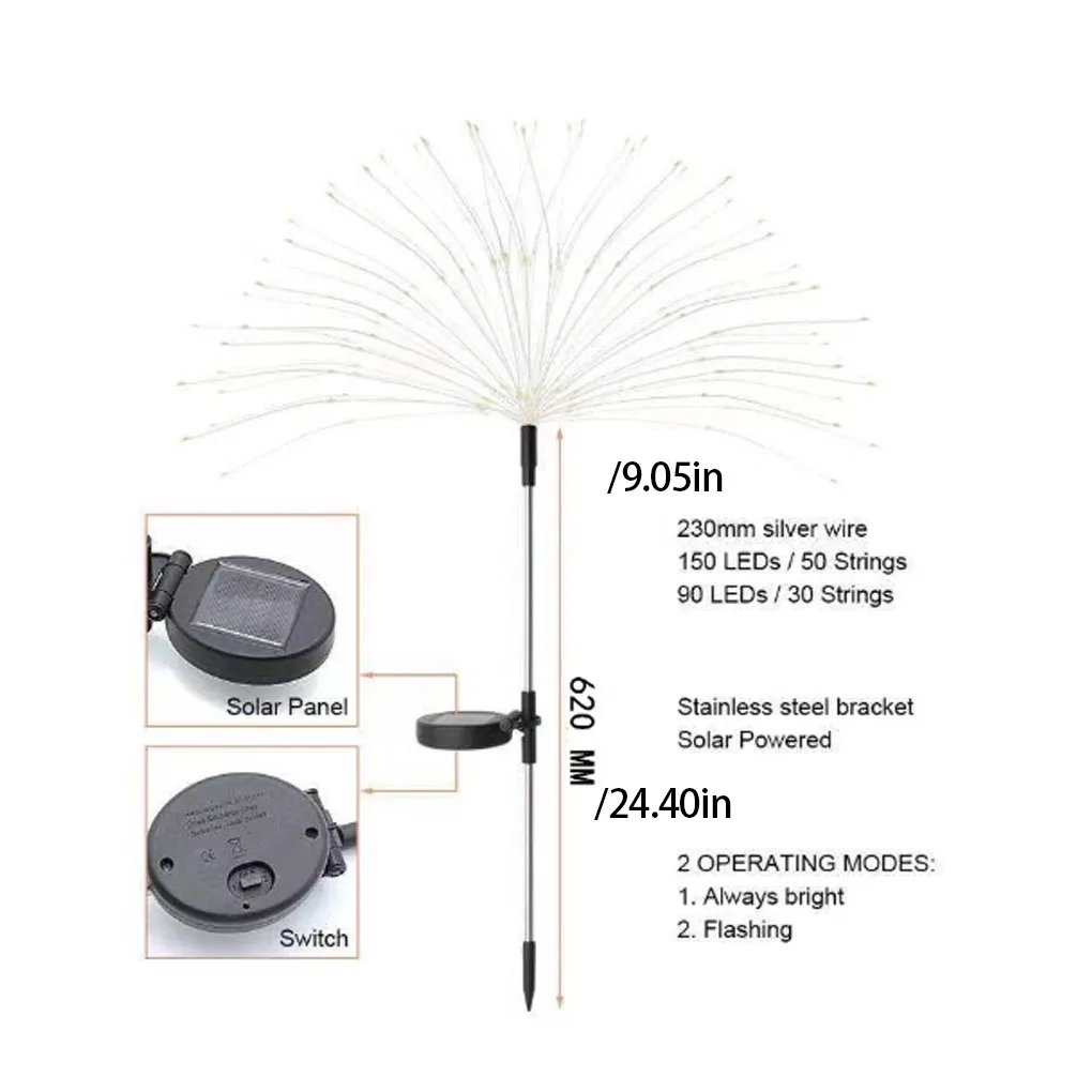 

90 LED Lawn Flashing Lamp Outdoor Solar String Rechargeable Landscape Decorative Light for Home Christmas Warm light