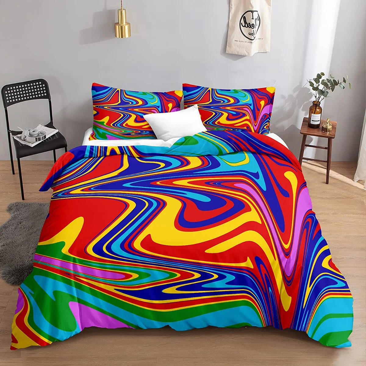 

Abstract Duvet Cover Psychedelic Liquid Rainbow Pattern Soft Bedding Set Pillowcase Double Queen King Size Polyester Qulit Cover