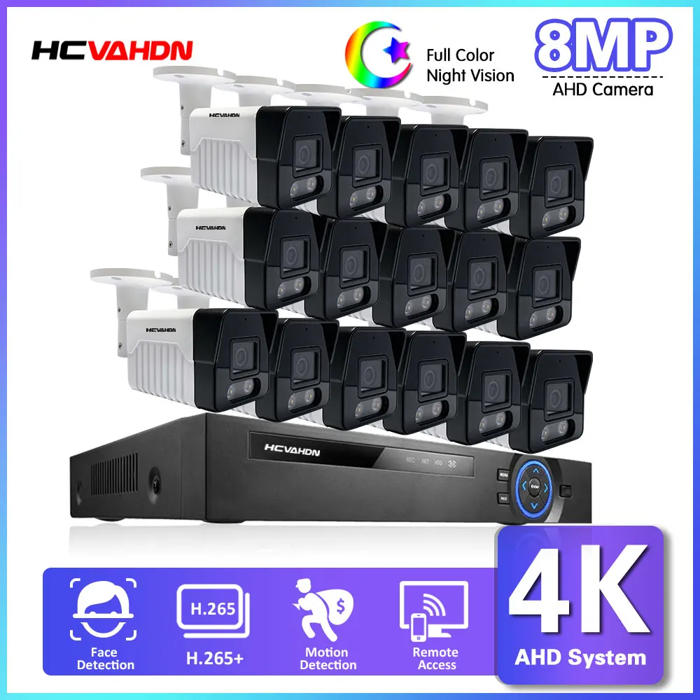 

16Channel 4K CCTV Camera Security System Full Color Night AHD Bullet Camera Video Surveillance System Kit 8MP 16CH DVR Kit XMEYE