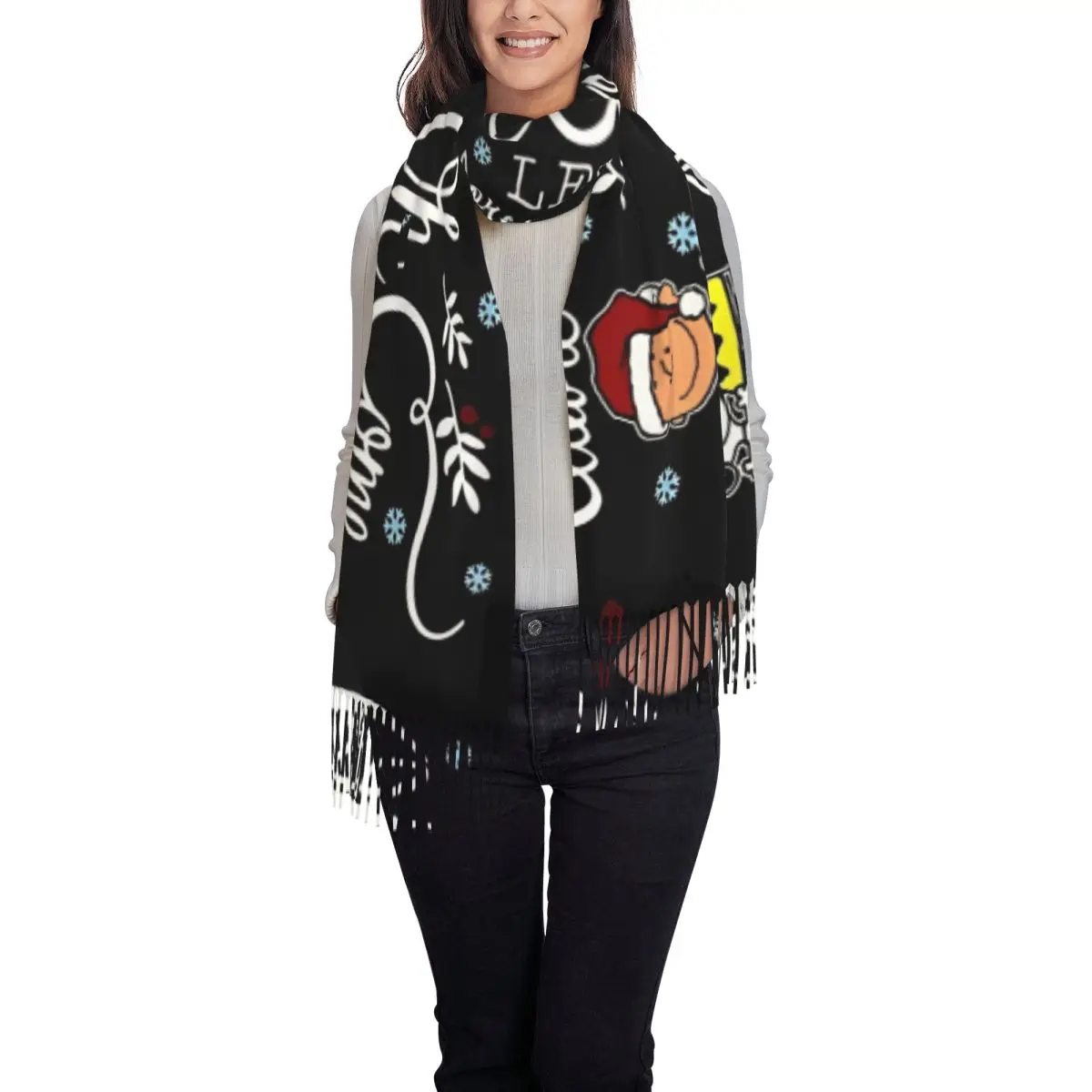 Женский шарф теплый MINISO Sanrio Snoopy рождественские большие шарфы с кисточками модные