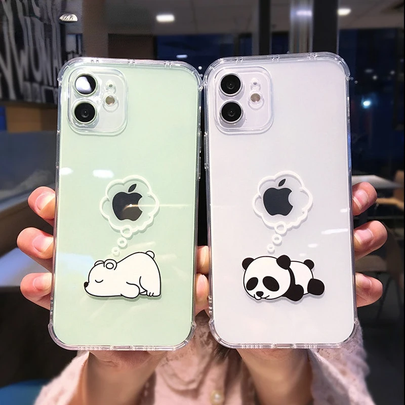 

Креативный чехол для телефона с медведем пандой животным для iPhone 11 12 13 Pro Max прозрачная Противоударная защита объектива для iPhone X XS XR 7 8 Plus
