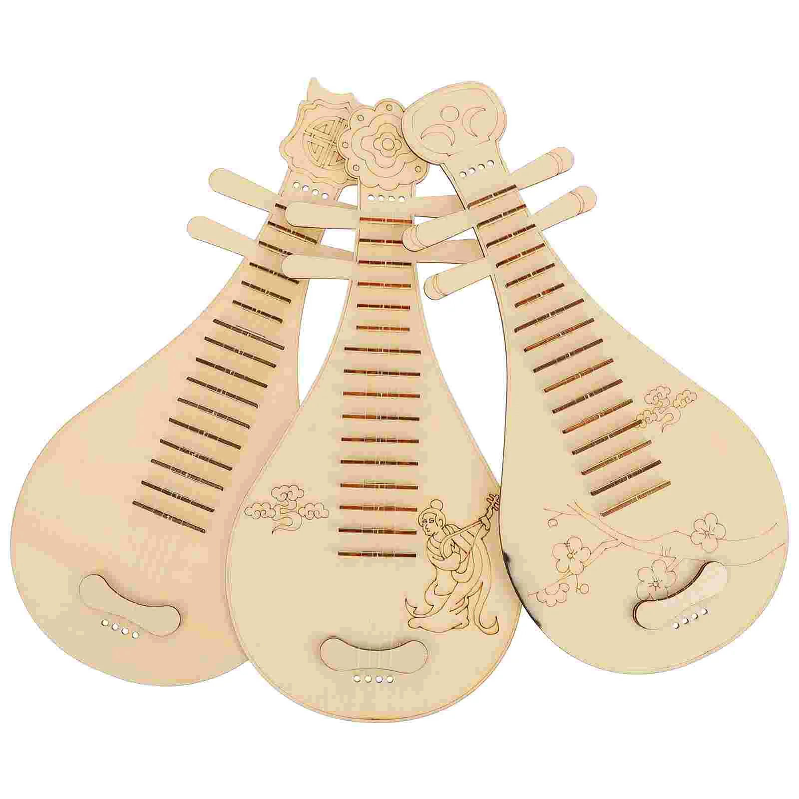 

3 Pcs Painting Musical Instrument Kids Lute Toy Wood Chinese Style Lutes Wooden Early Educational Child