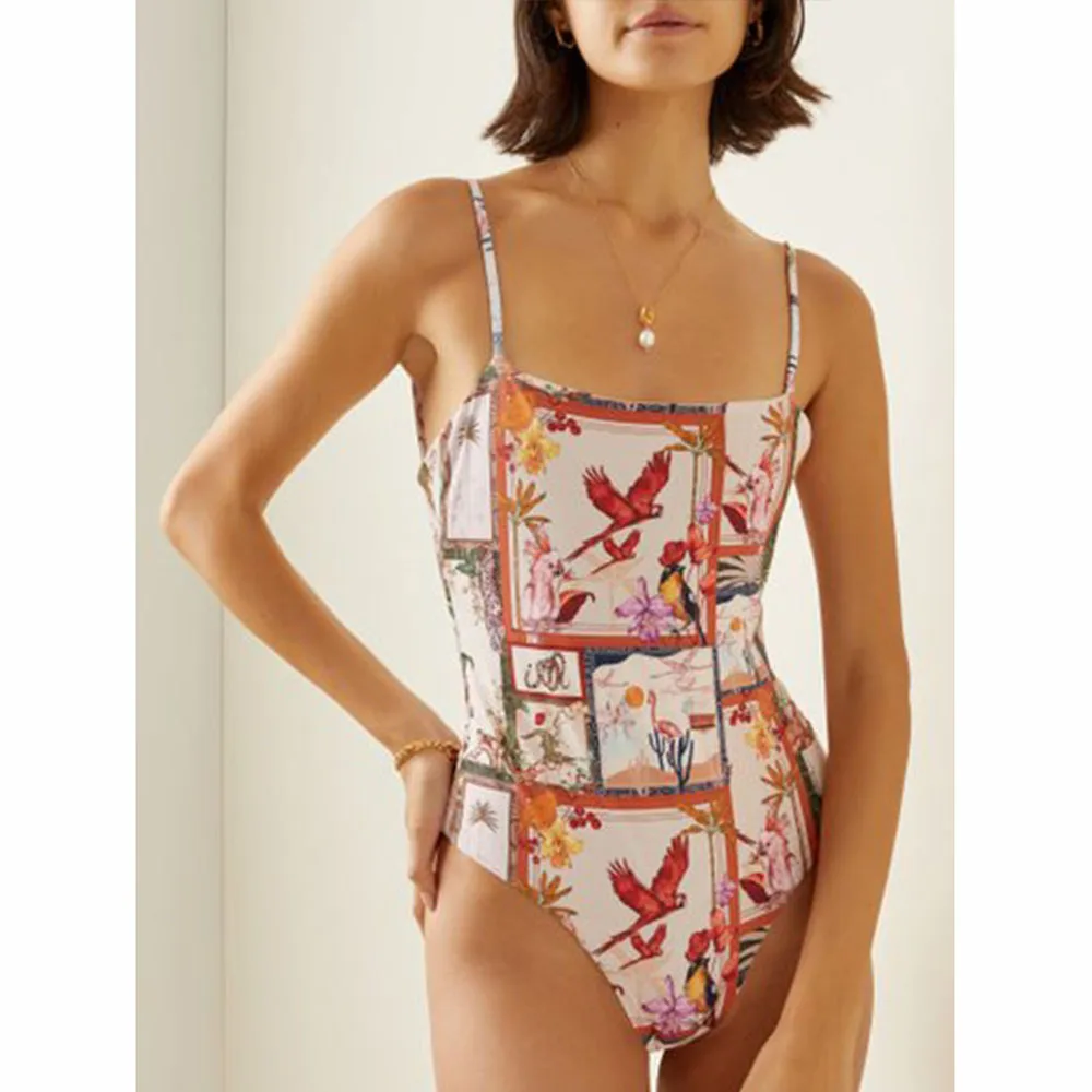 

2023 New Fashion Backless Sexy Swimsuit Printed One Piece Bikini Women Swimming Suit Sling Strap Swimwear Vacation Beach Outfits