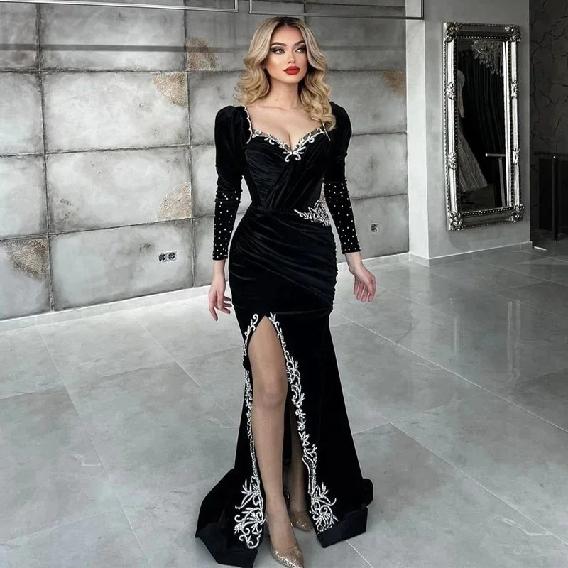 

Long Sleeves Evening Party Gowns Vestidos De Festa Sexy Side Slit Islamic Dubai Saudi Arabic Prom Dresses Plus Size