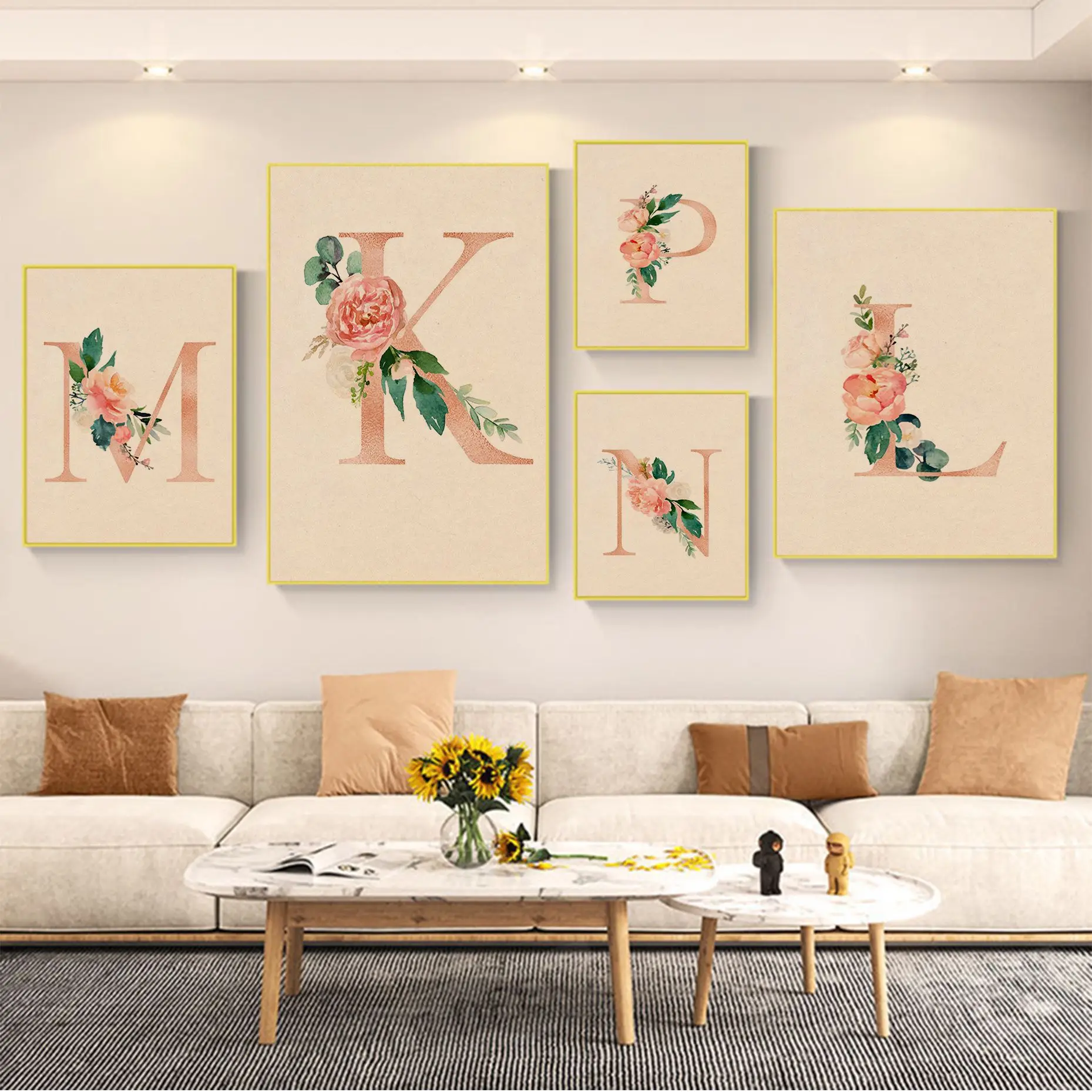 

Custom Name Flower Letter Painting Classic Vintage Posters Wall Art Retro Posters For Home Decor Art Wall Stickers