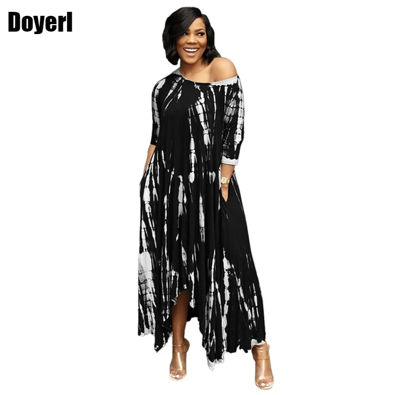 

Женское длинное асимметричное платье, повседневное асимметричное платье с карманами, с принтом, уличная мода в Корейском стиле, лето 2022