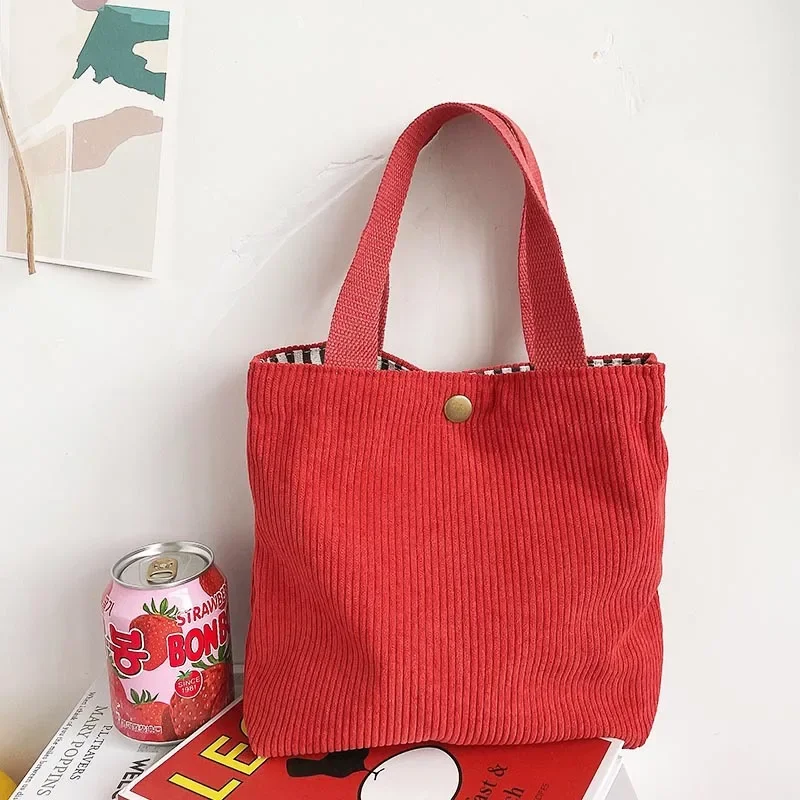 

Solid Color Corduroy Portable Lunch Bag Food Picnic Lunch Bags Large Capacity Children Lunch Bag for School Baby Stroller Bag