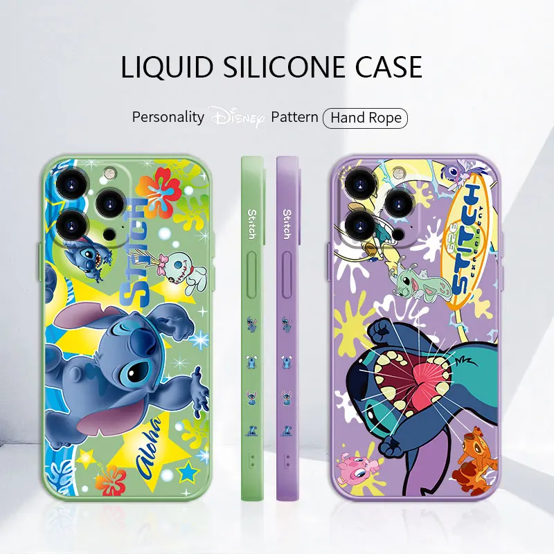 

Disney Waves And Stitch Luxury Silicone Design Liquid Coque Case for iPhone 11 12 13 Pro Max XS 7 8 Plus SE iphone11 iphone13