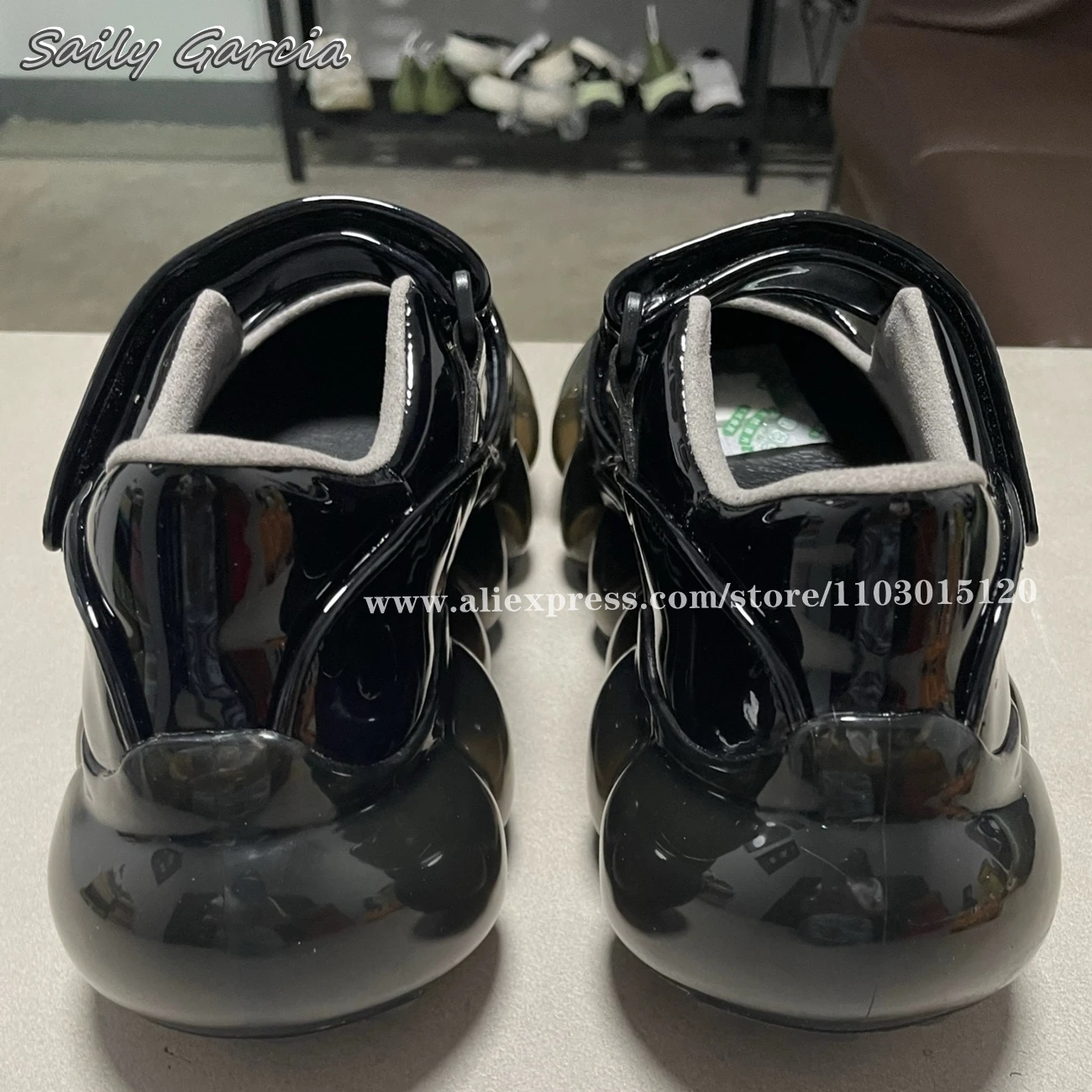 Кроссовки женские из лакированной кожи на воздушной подушке липучке летняя