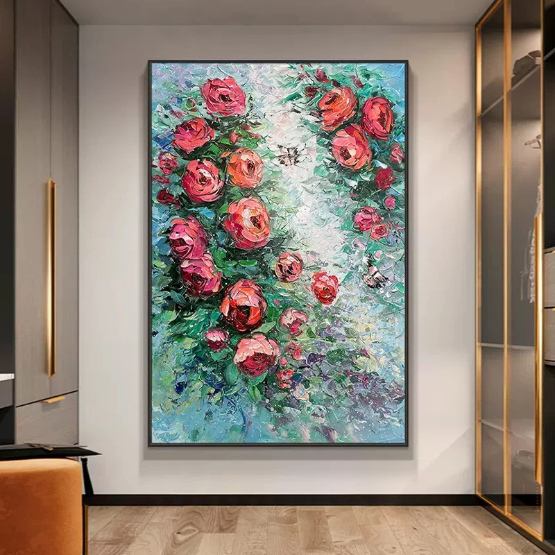 

Hand Painted Oil Painting On Canvas Wall Art Morden Abstract Flower Rose Decorative Pictures For Living Room Home Decor Unframed