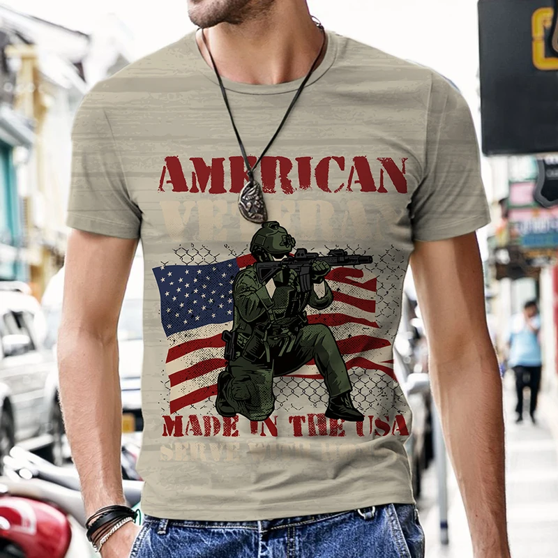 

Tracksuit Men's T-shirts American Military Pattern Street Beach Sportswear Summer Luxury Casual Tops Harajuku Oversized T-shirt