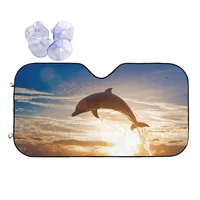 dolphin sunset windshield sunshade sea beach scenery universal car front window visor car window windscreen cover solar protect