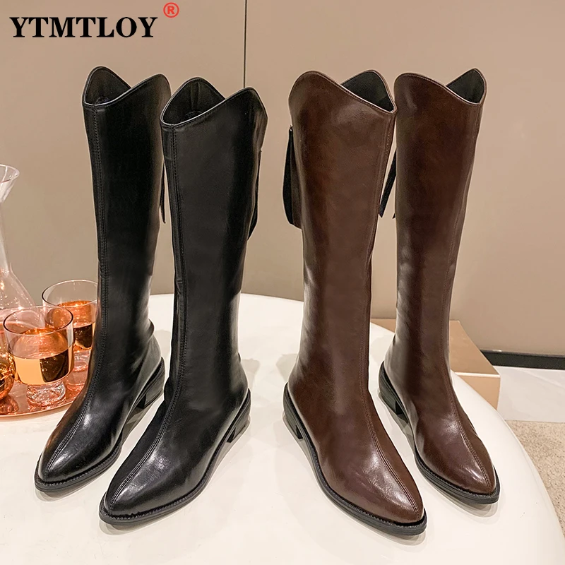 

Женские кожаные сапоги до колена на молнии модные с острым носком Blakc женские рыцарские короткие и длинные сапоги Зимняя женская обувь 2022