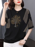 t shirt femme new batwing sleeves top women short sleeve cotton t shirts diamonds loose casual clothes tshirt 2022 summer tees